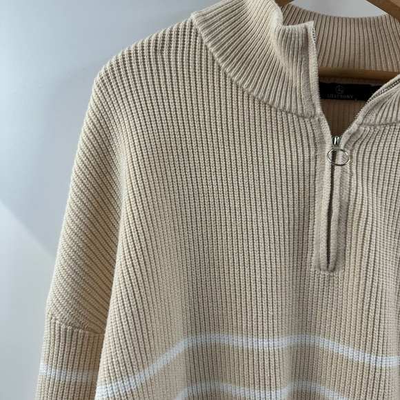 Lillusory Beige & White Striped Quarter-Zip Sweater – Size Large - Picture 2 of 5